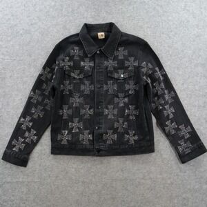 Uncle Ralph Denim Jacket Womens Large Black Rhinestones Jean Cross Pattern
